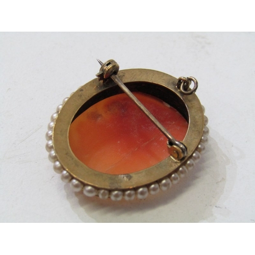 55 - VICTORIAN CAMEO BROOCH & ENAMEL COMPACT, cameo brooch, the central oval panel decorated the 3 Graces... 