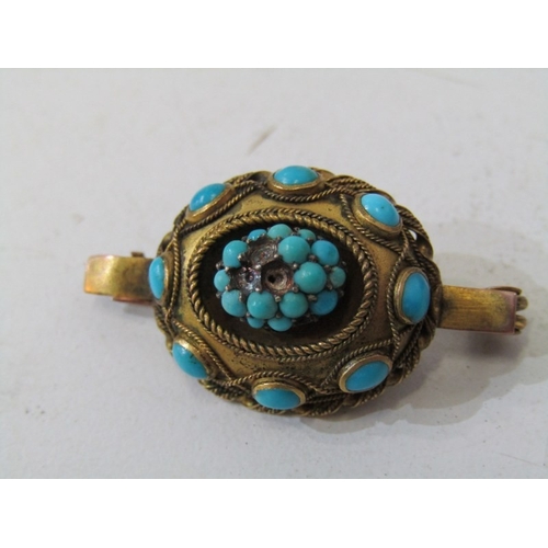 57 - VICTORIAN JEWELLERY, Victorian pinchbeck brooch/pendant set turquoise (3 stones missing), together w... 