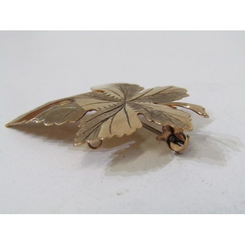 58 - GOLD LEAF BROOCH, 9ct yellow gold leaf form brooch, 4cm with steel pin, 3.4 grams