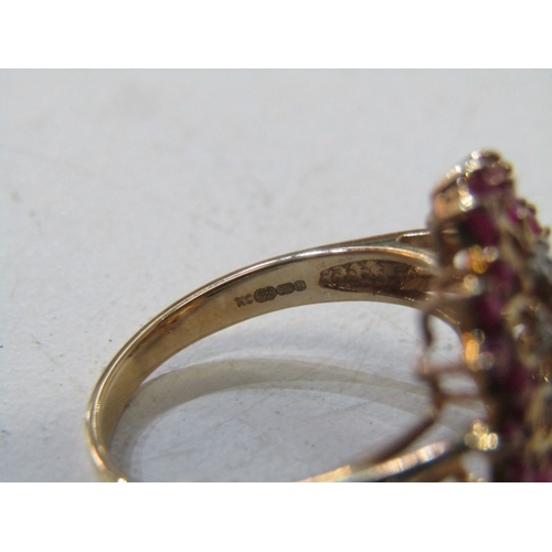 62 - RUBY & DIAMOND CLUSTER RING, 9ct yellow gold ring set an impressive ruby and diamond cluster, 18mm s... 