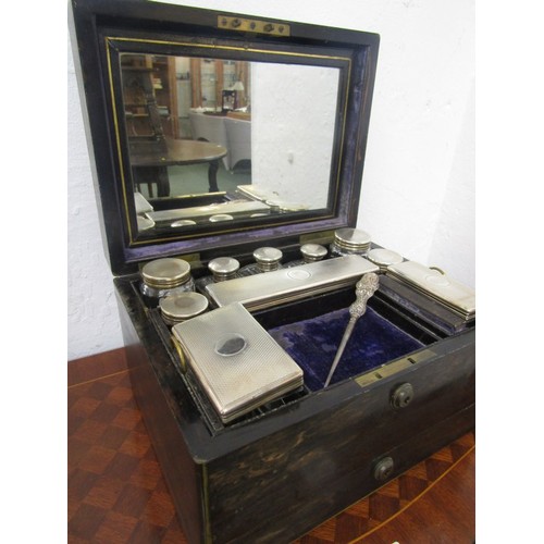 419 - VICTORIAN COROMANDEL BOX, a good 19th Century coromandel vanity/dressing table box, lifting lid reve... 
