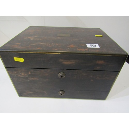 419 - VICTORIAN COROMANDEL BOX, a good 19th Century coromandel vanity/dressing table box, lifting lid reve... 