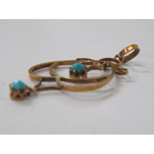 60 - ART NOUVEAU AND VICTORIAN JEWELLERY, 9ct gold bar brooch set turquoise and pearls, with fitted safet... 