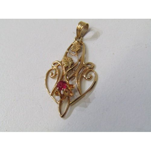 52 - GOLD FRAMED PENDANTS, 2x 9ct gold stone set pendants, 1 set amethyst, other red stone 1.9 grams