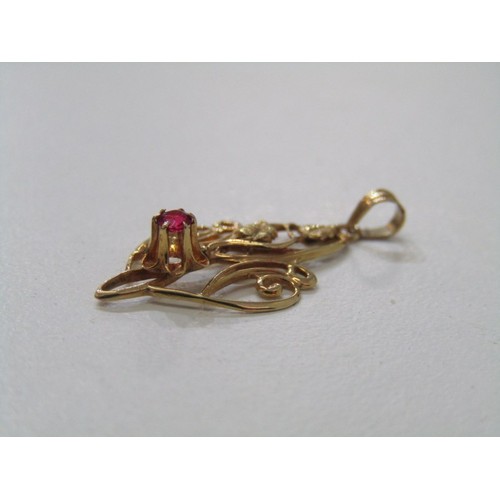 52 - GOLD FRAMED PENDANTS, 2x 9ct gold stone set pendants, 1 set amethyst, other red stone 1.9 grams