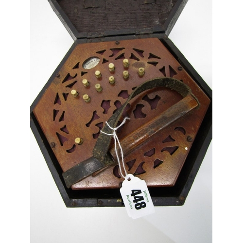 43 - LACHENAL CONCERTINA, a Lachenal & Co 21 button concertina with decorative fretwork end panels, circa... 