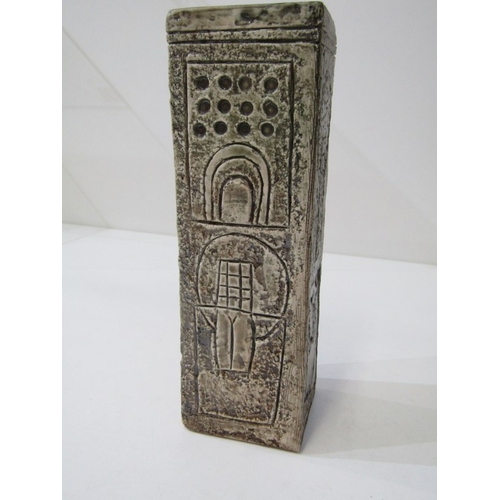 4 - TROIKA VASE, a Troika pottery vase circa 1970, textured grey body with unusual panel designs featuri... 
