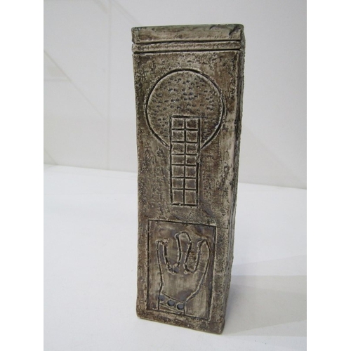 4 - TROIKA VASE, a Troika pottery vase circa 1970, textured grey body with unusual panel designs featuri... 