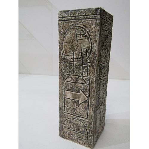 4 - TROIKA VASE, a Troika pottery vase circa 1970, textured grey body with unusual panel designs featuri... 