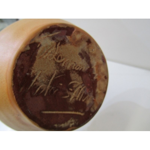 10 - WESUMA POTTERY VASE, a Wesuma (Western Super-Mare) pottery vase with 3 turned handles on a royal blu... 