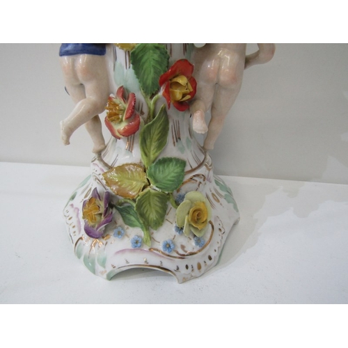 13 - DRESDEN PORCELAIN, a 19th century Dresden porcelain centrepiece base, depicting cherubs either side ... 