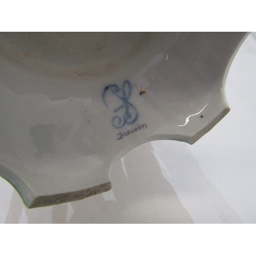 13 - DRESDEN PORCELAIN, a 19th century Dresden porcelain centrepiece base, depicting cherubs either side ... 