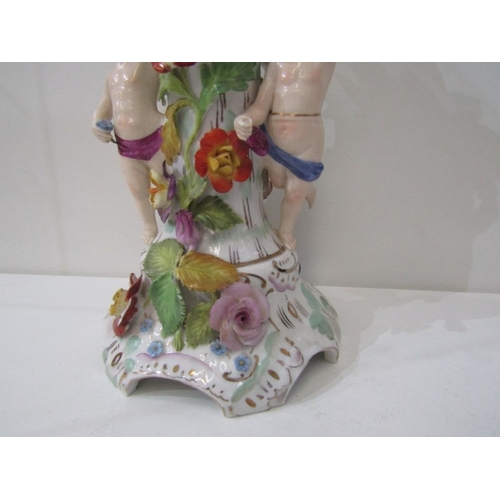 13 - DRESDEN PORCELAIN, a 19th century Dresden porcelain centrepiece base, depicting cherubs either side ... 