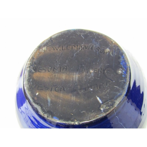 10 - WESUMA POTTERY VASE, a Wesuma (Western Super-Mare) pottery vase with 3 turned handles on a royal blu... 
