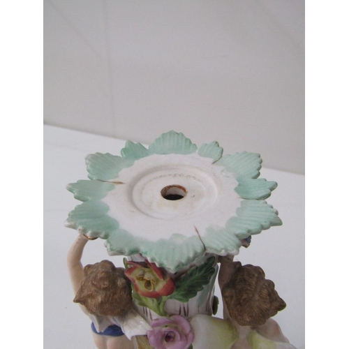 13 - DRESDEN PORCELAIN, a 19th century Dresden porcelain centrepiece base, depicting cherubs either side ... 