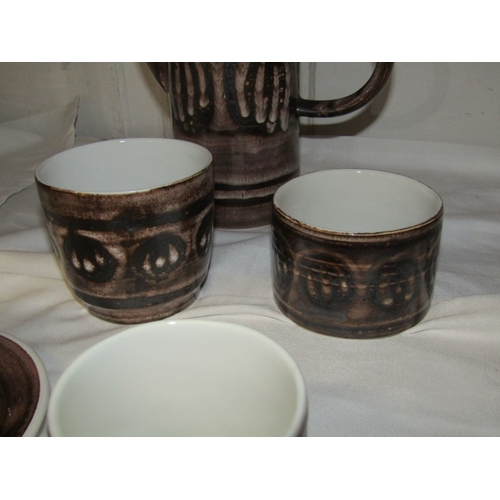 18 - RYE POTTERY COFFEE SET, a vintage coffee set from Cinque Ports pottery in the Monastery Rye pattern,... 