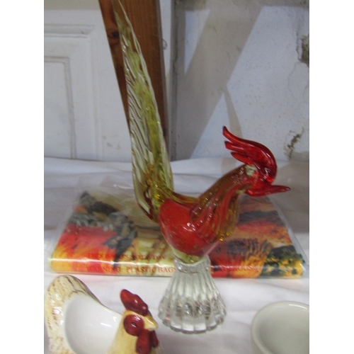19 - GLASS COCKEREL, red and amber glass cockerel on clear base, probably Murano, 26cm height, together w... 