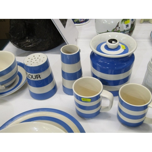 30 - CORNISH KITCHEN WARE, a T G Green Cornish blue and white banded storage jar and cover, 16cm height, ... 