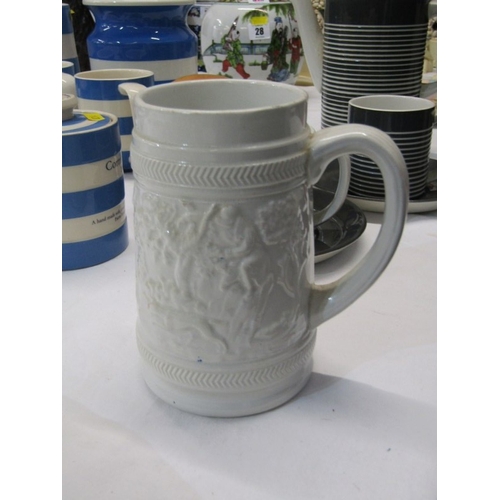 30 - CORNISH KITCHEN WARE, a T G Green Cornish blue and white banded storage jar and cover, 16cm height, ... 