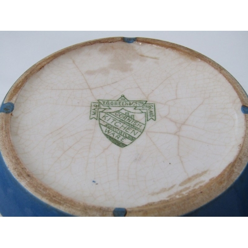 33 - CORNISH KITCHEN WARE, a Cornish blue and white banded mixing bowl with green shield mark to base, 26... 