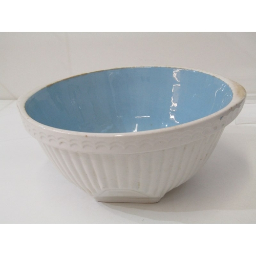 33 - CORNISH KITCHEN WARE, a Cornish blue and white banded mixing bowl with green shield mark to base, 26... 