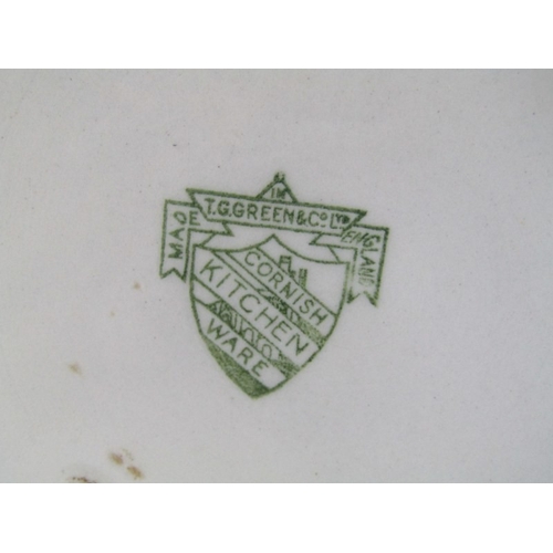 33 - CORNISH KITCHEN WARE, a Cornish blue and white banded mixing bowl with green shield mark to base, 26... 