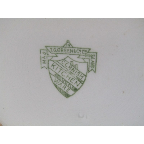 33 - CORNISH KITCHEN WARE, a Cornish blue and white banded mixing bowl with green shield mark to base, 26... 