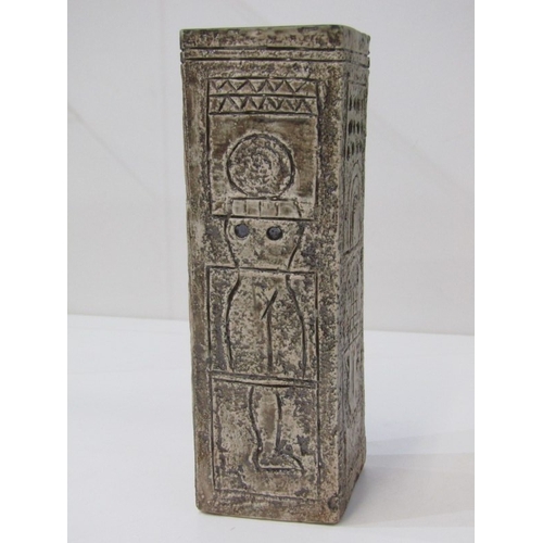 4 - TROIKA VASE, a Troika pottery vase circa 1970, textured grey body with unusual panel designs featuri... 