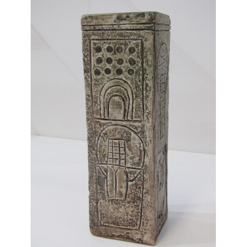 4 - TROIKA VASE, a Troika pottery vase circa 1970, textured grey body with unusual panel designs featuri... 