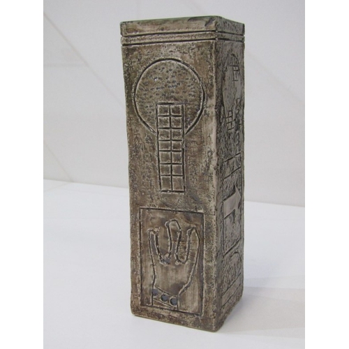 4 - TROIKA VASE, a Troika pottery vase circa 1970, textured grey body with unusual panel designs featuri... 