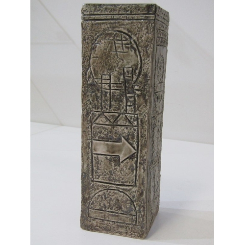 4 - TROIKA VASE, a Troika pottery vase circa 1970, textured grey body with unusual panel designs featuri... 