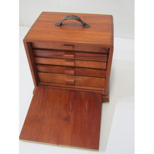 53 - MAH JONG SET, a vintage mah jong set, pieces and strips contained in 5 wooden drawers, in a wood and... 