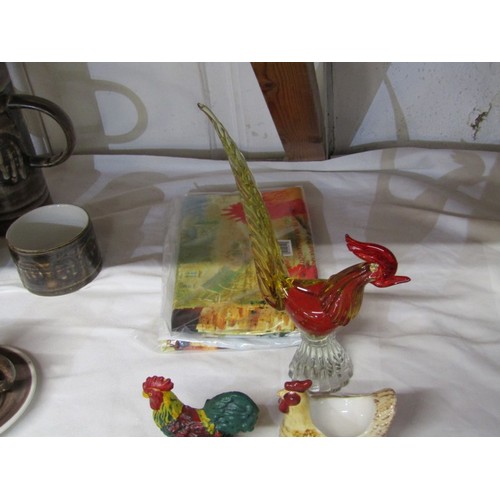 19 - GLASS COCKEREL, red and amber glass cockerel on clear base, probably Murano, 26cm height, together w... 