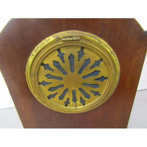 7 - EDWARDIAN MANTEL CLOCK, an Edwardian inlaid mahogany mantel clock, the front with 2 thin brass colum... 