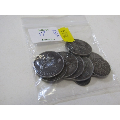 17 - PRE 1947 GB SILVER HALF CROWNS X2, florin, sixpence and threepence, 44gms approx together with a col... 
