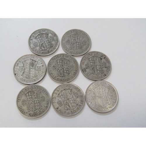 25 - PRE-1947 George VI silver half-crowns x 8 (113 grams approx.) in consecutive order covering 1939 to ... 