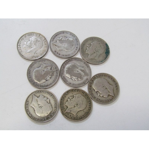 26 - PRE-1947 George V silver half-crowns x 8 (111 grams approx.) consecutive from 1920 to 1926 + 1928 in... 