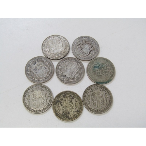 26 - PRE-1947 George V silver half-crowns x 8 (111 grams approx.) consecutive from 1920 to 1926 + 1928 in... 