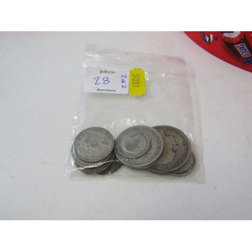 28 - PRE-1947 Silver Halfcrown, florin, shillings x 4, sixpences x 4 (60 grams approx.) in mixed grades t... 