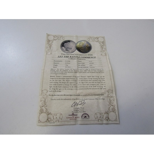 29 - 2020 GIBRALTER FINE SILVER PROOF Sovereign with gold highlights ‘Let The Battle Commence’ featuring ... 