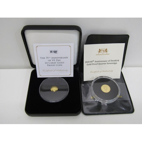 3 - 2020 ALDERNEY GOLD PROOF QUARTER SOVEREIGN, '80th Anniversary of Dunkirk' in a Harrington and Byrne ... 