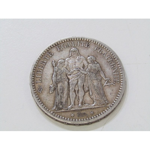 32 - SILVER FRANCS 1872 A France ‘Hercules Group’ silver 5 francs in higher grade, 25 grams of .900 finen... 
