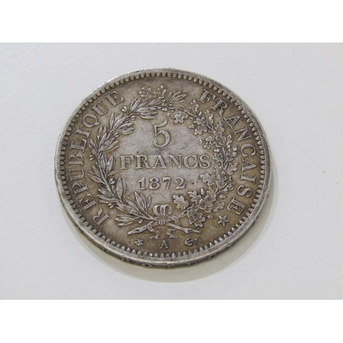 32 - SILVER FRANCS 1872 A France ‘Hercules Group’ silver 5 francs in higher grade, 25 grams of .900 finen... 