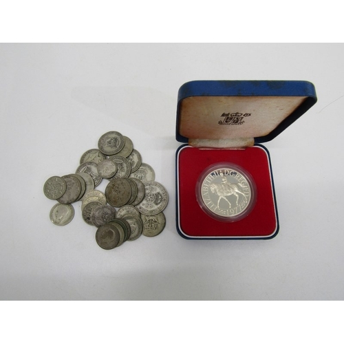 34 - PRE-1947 SILVER florin, shillings x 14, sixpences x 13 & a threepence (125 grams approx.) together w... 
