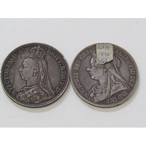 36 - VICTORIAN SILVER CROWNS x 2: 1887 ‘Jubilee Head’ & 1896 ‘Old Veiled Head’ A.R. LIX crowns in circula... 