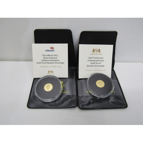 4 - GOLD PROOF QUARTER SOVEREIGNS X 2, 2021 Alderney 'Official RNLI Commemoration' and 2019 Alderney 'Ce... 