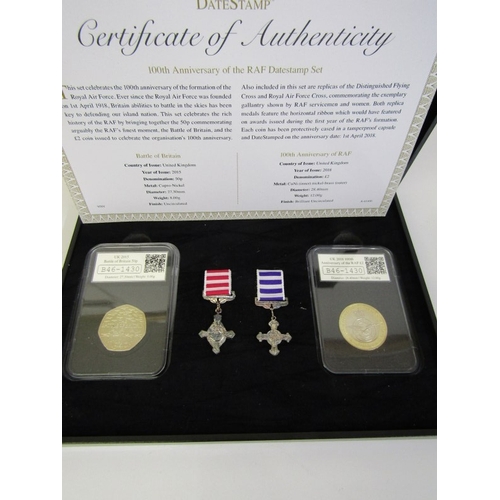 48 -  ‘100th Anniversary of the RAF’ 2-coin & medal set consisting of 2015 ‘Battle of Britain' UNC 50 pen... 