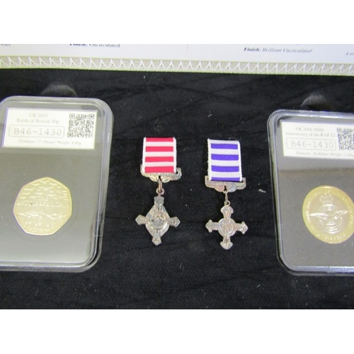 48 -  ‘100th Anniversary of the RAF’ 2-coin & medal set consisting of 2015 ‘Battle of Britain' UNC 50 pen... 