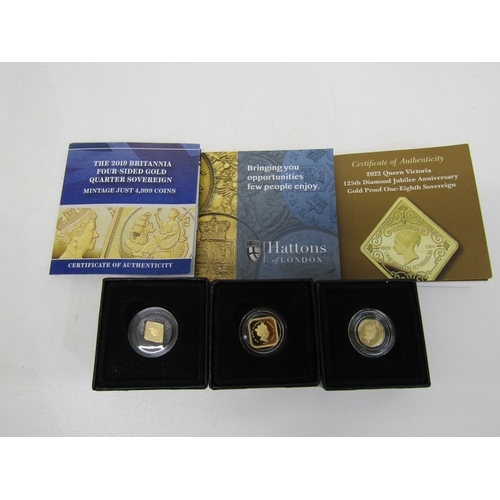 5 - 2019 TDC GOLD PROOF BRITANNIA FOUR-SIDED QUARTER SOVEREIGN, 2022 TDC gold proof one-eighth sovereign... 