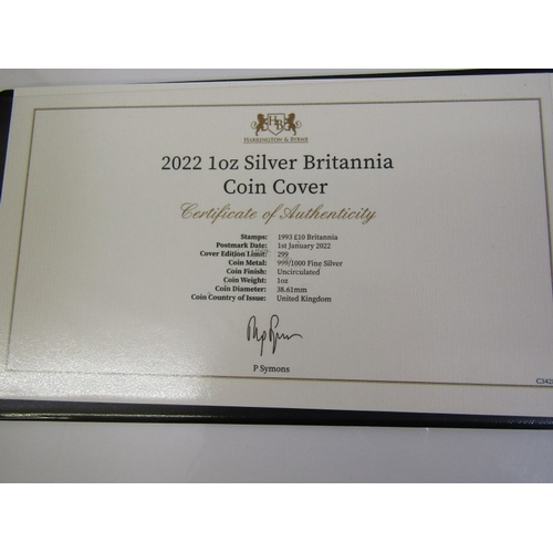 56 - 2022 fine silver Britannia 2 pounds 1 ounce of .999 fineness sealed on coin cover ‘Rule Britannia’ i... 